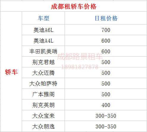 成都租轿车价格