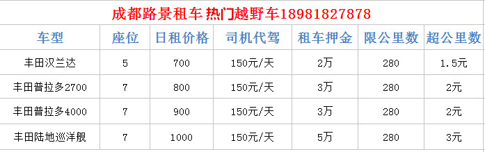 成都淡季租车价格表